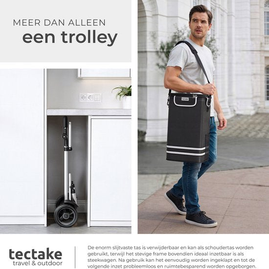 tectake® 3-in-1-Einkaufswagen mit Kühlfach – zusammenklappbar – 56 l Fassungsvermögen – Einkaufswagen – Einkaufstrolley - Auch als Sackkarre und Einkaufstasche verwendbar – Mit Schlüsselanhänger und Einkaufswagenmünze – Schwarz