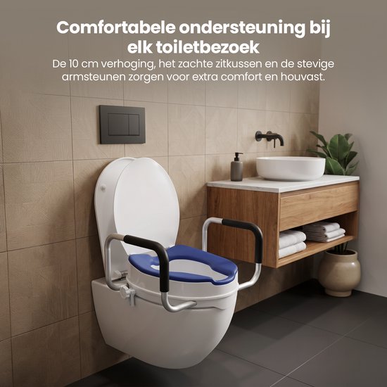 Truesafe Toilettensitzerhöhung 10 cm – Universalgröße – Mit Armlehne und Deckel – Erhöhter Toilettensitz – Ergonomisches Sitzkissen – Sitzerhöhung für Erwachsene und Senioren