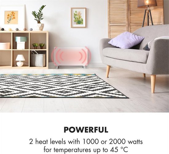 Klarstein energieeffiziente Elektroheizung für zu Hause, 2000 W, intelligenter, freistehender, energieeffizienter Konvektor mit Thermostat, schlankes, tragbares Design, leise Heizung, Speicherheizung und wandmontierte Flächenheizung