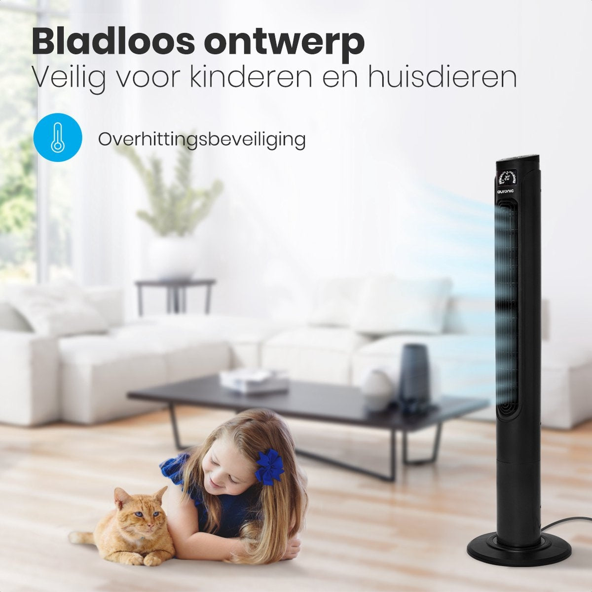 Auronic Tower Fan - Standventilator mit Fernbedienung - Timer - 55W - 45dB - 118cm - Schwarz