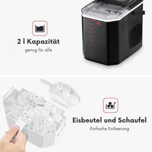 Kitchenwell - Eiswürfelmaschine - 1.3L - 6min - Selbstreinigungsfunktion - Tragbar - Schwarz