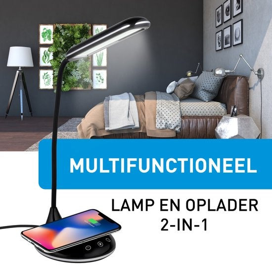 Grundig Tischleuchte mit Handy-Ladefunktion - Kabellos - USB - LED - Flexibel biegbar - Schwarz