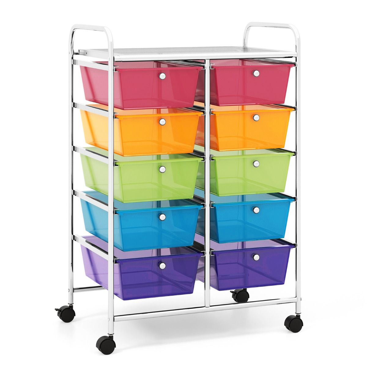 Coast Rollwagen 65,5x37x87 cm mit 10 stapelbaren Schubladen - Regenbogenfarben - Metallrahmen - Aufbewahrungswagen für Büro, Bad und Wohnzimmer