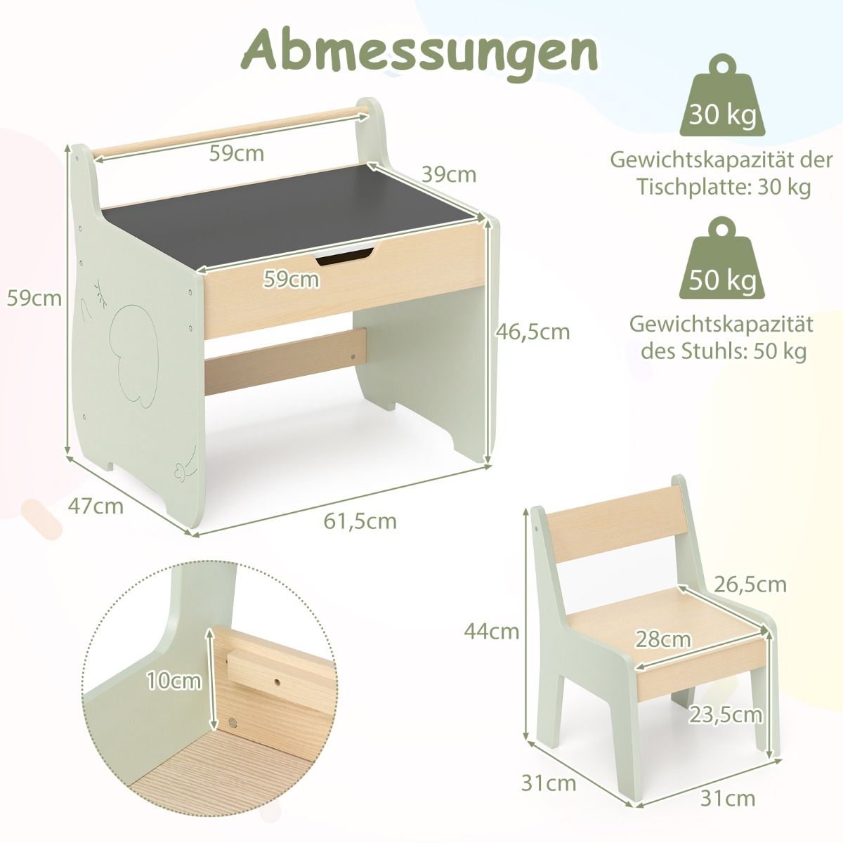 Coast 3-in-1-Kindertischset – mit wendbarer Tischplatte und verstecktem Stauraum – grün