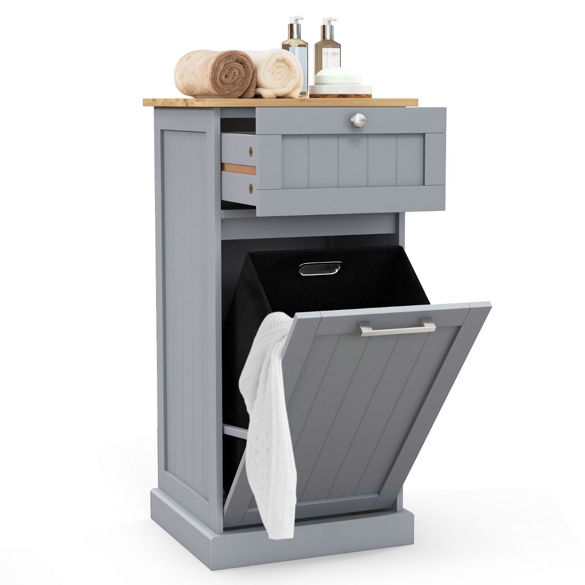 Coast Kleiderschrank mit Wäschekorb – Schublade und Stauraum – Bambus und MDF – weiß und natur – 40 x 37 x 82 cm