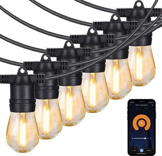 Gologi Lichterkette für Innen und Aussen - Lichtgirlande 5M - Gartenbeleuchtung LED - Warmes Umgebungslicht 2700K - Wasserdicht - Intelligente Beleuchtung mit App - Verkettbar bis zu 20M
