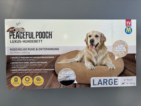 Peaceful Pooch L – flauschiges Hundebett – 94 cm Durchmesser – zusammenklappbar – in verschiedenen Größen erhältlich. Katzenbett – waschbar – herausnehmbare Füllung – entspannt Gelenke und Muskeln – rutschfester Noppenboden