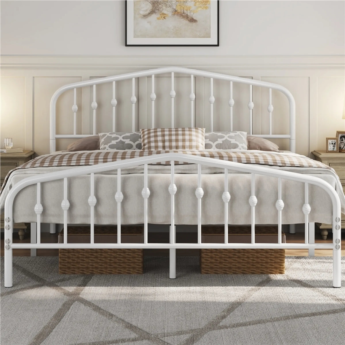 Yaheetech Klassisches Metallbett mit hohem Kopfteil 160 x 200 cm – Weiß – Metall