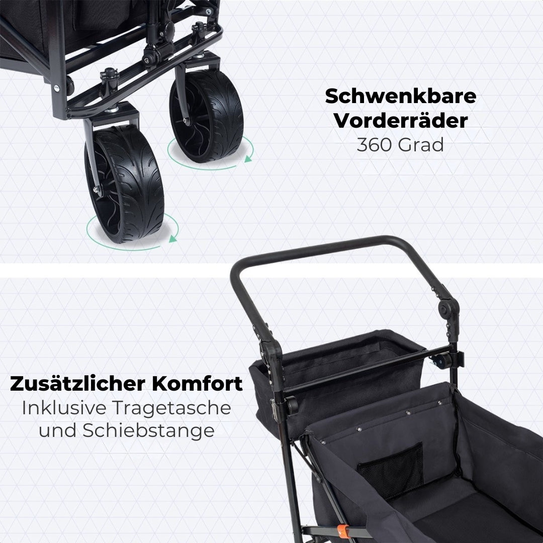 LifeGoods Wagen - Faltbar - Bis zu 120KG - 90L - Baschbares Polyester - 120x80cm - Schwarz