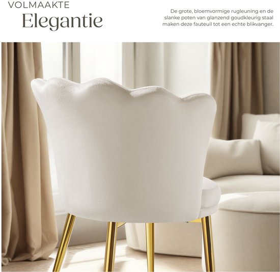 tectake® Sessel Stella – Schalensessel mit Armlehnen – Bequemer Esszimmerstuhl – Küchenstuhl – Dicke Polsterung – Für Wohn- und Esszimmer – Mit Samtbezug – Creme/Gold