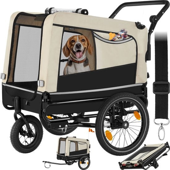 tectake - Dog WoofRider Fahrradanhänger - beige - zusammenklappbar, bis zu 40 kg - Hundebuggy Hundekinderwagen - 404945