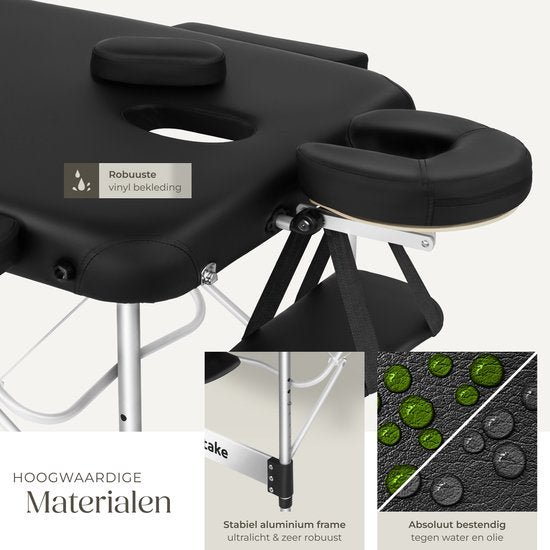tectake® 3-Zonen-Massagetisch - 70cm breit - Behandlungsliege mit 5cm dicker Polsterung und Aluminiumrahmen - Inklusive 15 Kopfstützentüchern und Tragetasche - Maximale Belastbarkeit 230kg - Schwarz