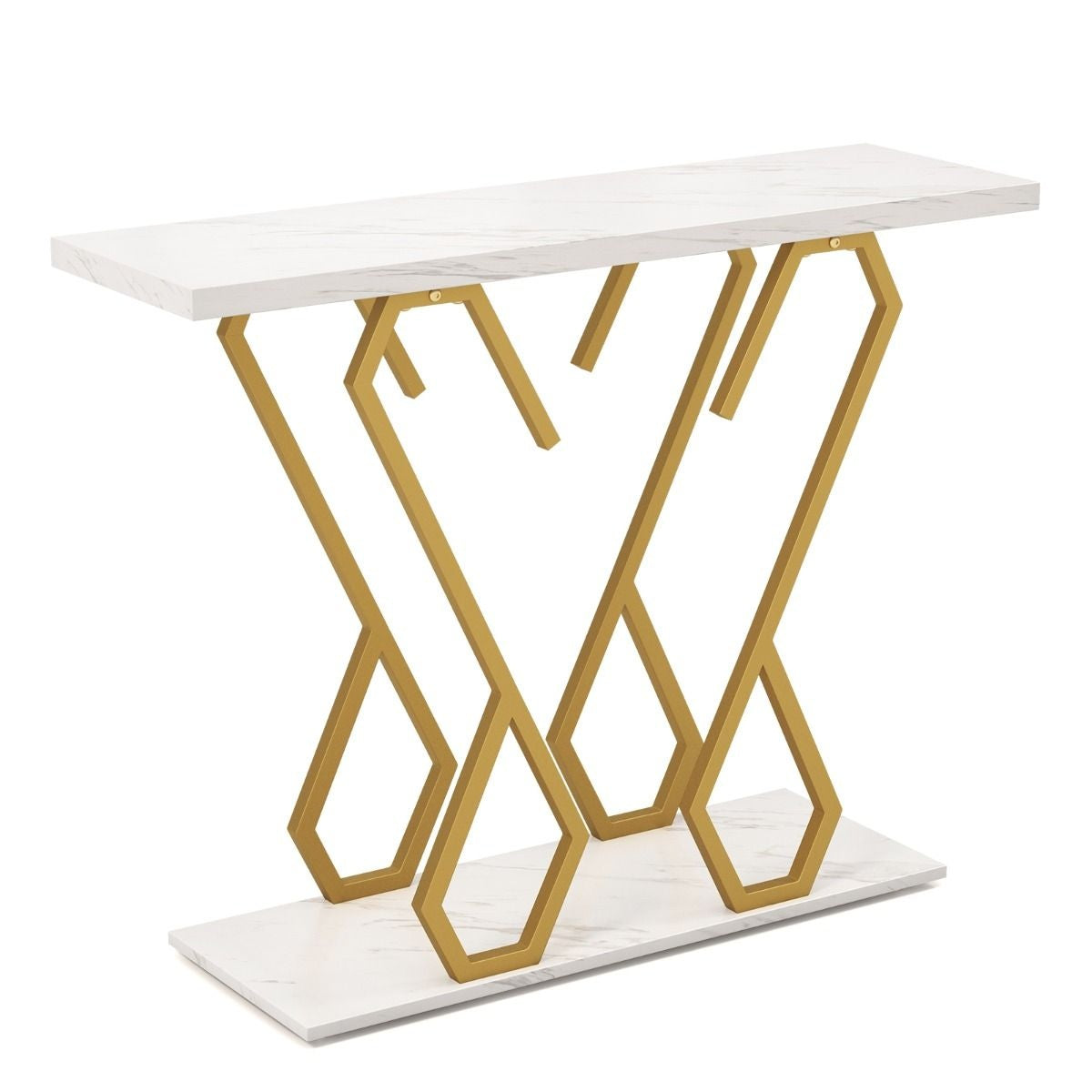 Coast Beistelltisch - Marmoroptik - 100 x 30 x 79 cm - Weiß/Gold
