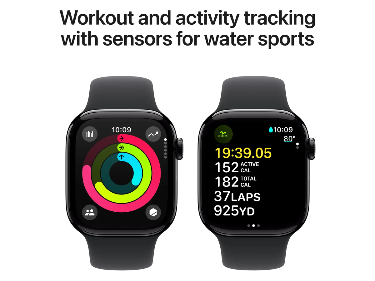 Apple Watch Series 10 42 mm – Diamantschwarz Aluminium – Schwarzes Sportarmband