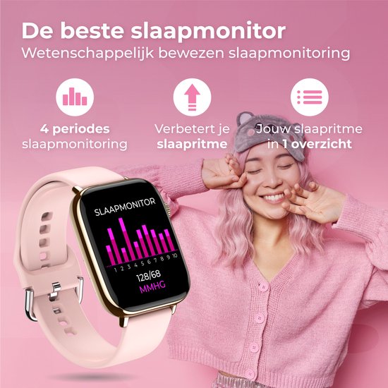 Nuvance - Smartwatch für Männer und Frauen mit Bluetooth - IP68 Wasserdicht - Geeignet für alle Smartphones - Schrittzähler und Herzfrequenzmesser - Gold