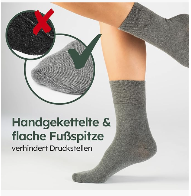 HELDENWERK – Gesundheitssocken & Diabetikersocken – 6 Paar – Graue Baumwolle – Ohne eng anliegendes Bündchen & nahtlos – Größe 43–46 – Druckentlastend & atmungsaktiv – Unisex