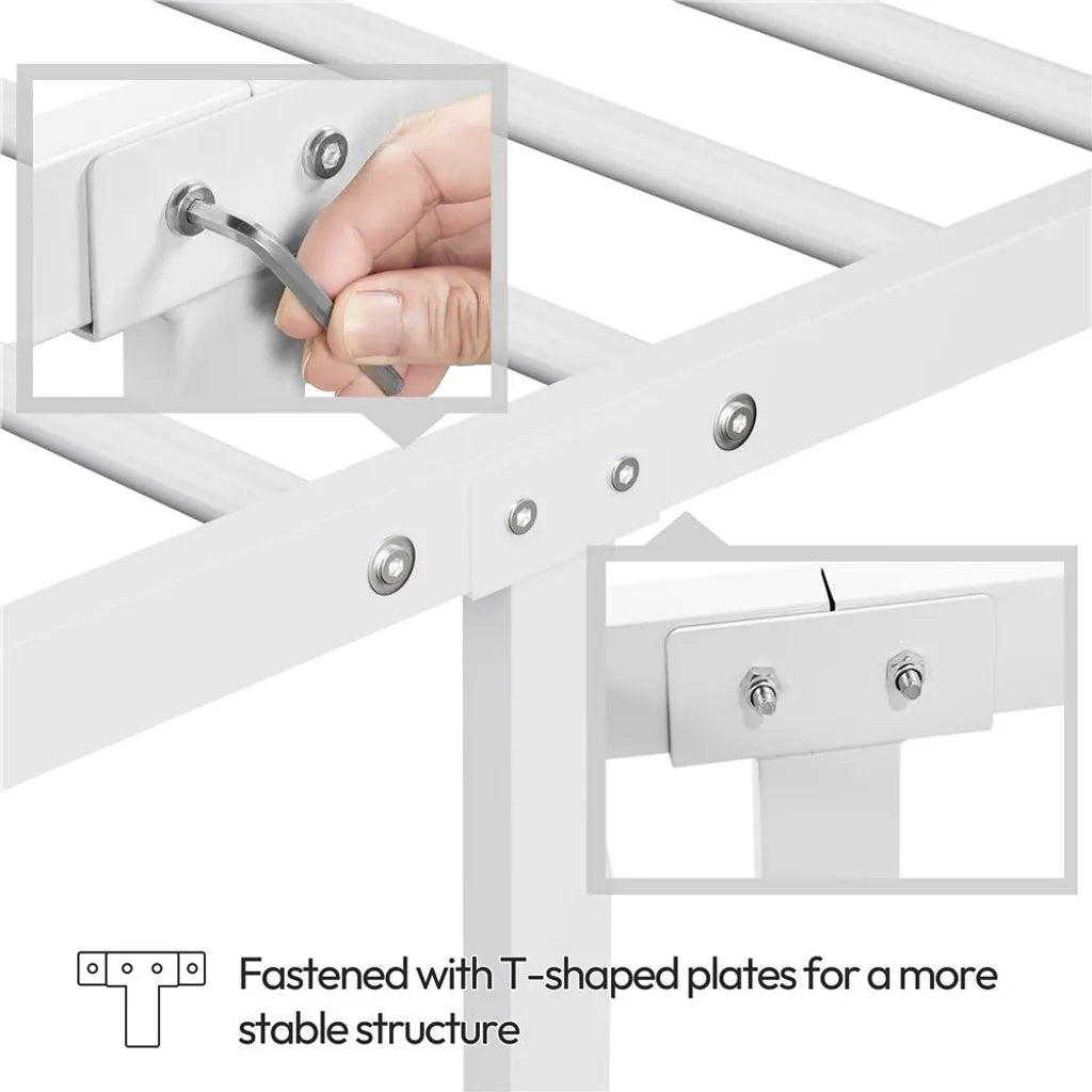Yaheetech Bettrahmen 90 × 200 cm - Weißes Metall - Einzelbett mit X-Design Kopfteil, Lattenrost und 32 cm Stauraum