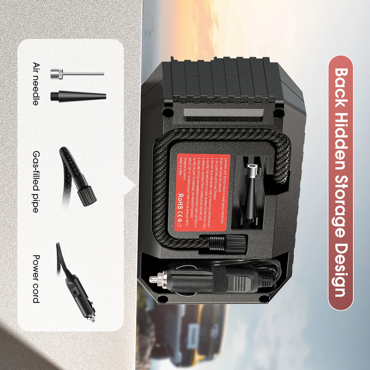 Carsun Mini digitale Reifenpumpe – Tragbarer Kompressor – 9,5 × 15 × 5 cm – Schwarz