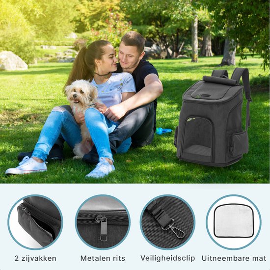 Jake and Jacky Hunderucksack - Hundetasche - Hundetransporttasche - Katzentransporttasche - Katzenreisetasche - bis zu 8 kg - Schwarz