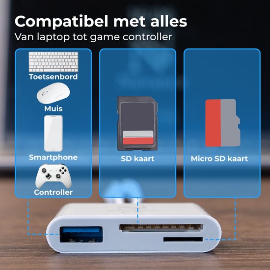Nuvance SD-Kartenleser - 3 in 1 - Micro SD-Karte - USB zu USB C - 8-Pin - Geeignet für alle Handys, Tablets & Laptops