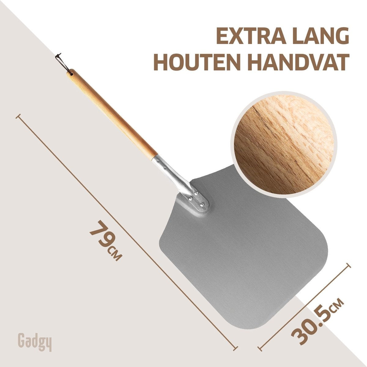 Gadgy Pizzaschaufel für Grill und Backofen - Pizzaspachtel - Geschenk zum Vatertag - Langer Holzgriff - VOfaßbar - Aluminium