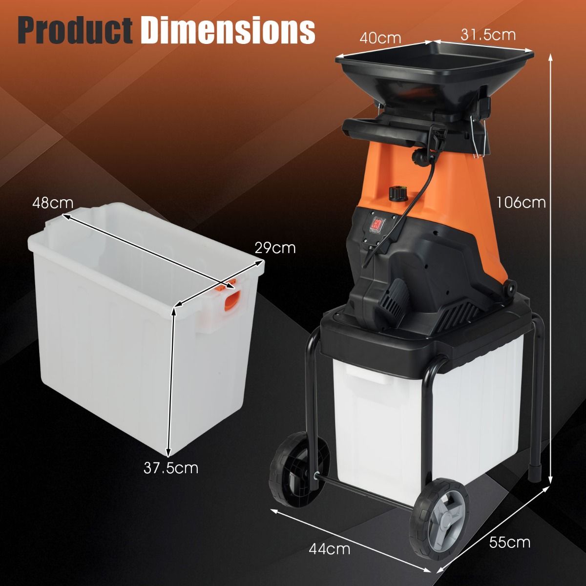 Coast Elektro-Häcksler – 3000 W Gartenhäcksler – 50-Liter-Auffangbehälter – Grün/Orange