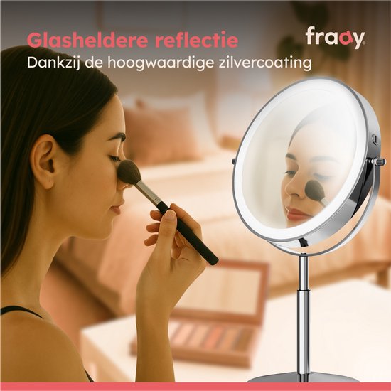 Fraay® XL Make-up-Spiegel mit LED-Beleuchtung - 10-fache Vergrößerung - Vergrößerungsspiegel mit Licht - wiederaufladbar - Rasierspiegel - Badezimmerspiegel - Chrom