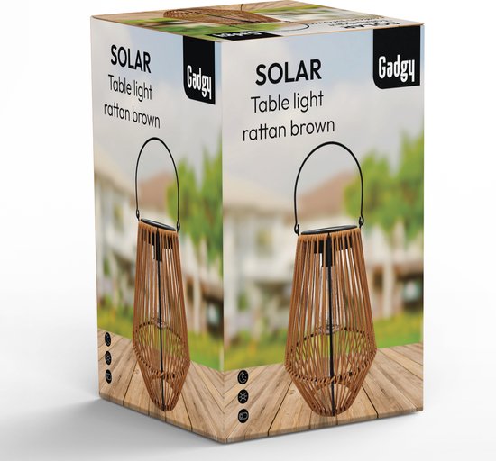 Gadgy Solar-Gartenleuchte Rattan Braun - Solar-Gartenleuchte - Solar-Tischleuchte mit USB-Anschluss - Außenleuchte Gartenstatue - Gartenlaterne mit Tag/Nacht-Sensor - Beleuchtung für draußen - Laterne Garten