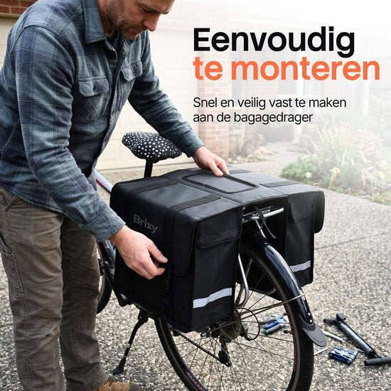 Brixy Doppel-Fahrradtasche – Wasserdichte Fahrradtaschen – 45 l – Mit Reflektoren – E-Bike – Schwarz