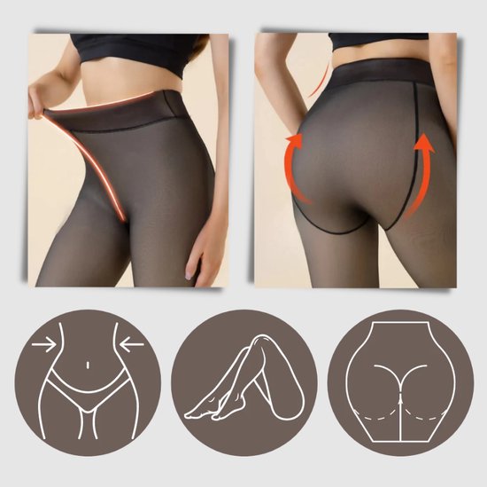 Fleece-Strumpfhose – Schwarz/Nude – Größe L/XL – Hautfarbene Thermo-Strumpfhose – Laufmaschenfrei – Fleece-Leggings für Damen