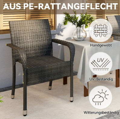 Yaheetech Rattan-Gartenstühle, 2er-Set – Grau – 58 x 58 x 84 cm – stapelbar, mit Armlehnen