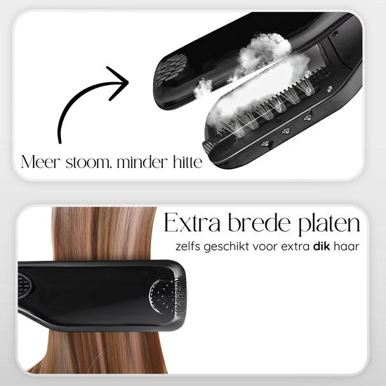 Sansbeauté® Dampfglätter - Dampfglätter - Breite Platten - Professionelles Glätteisen - Dampfglätter - Schwarz