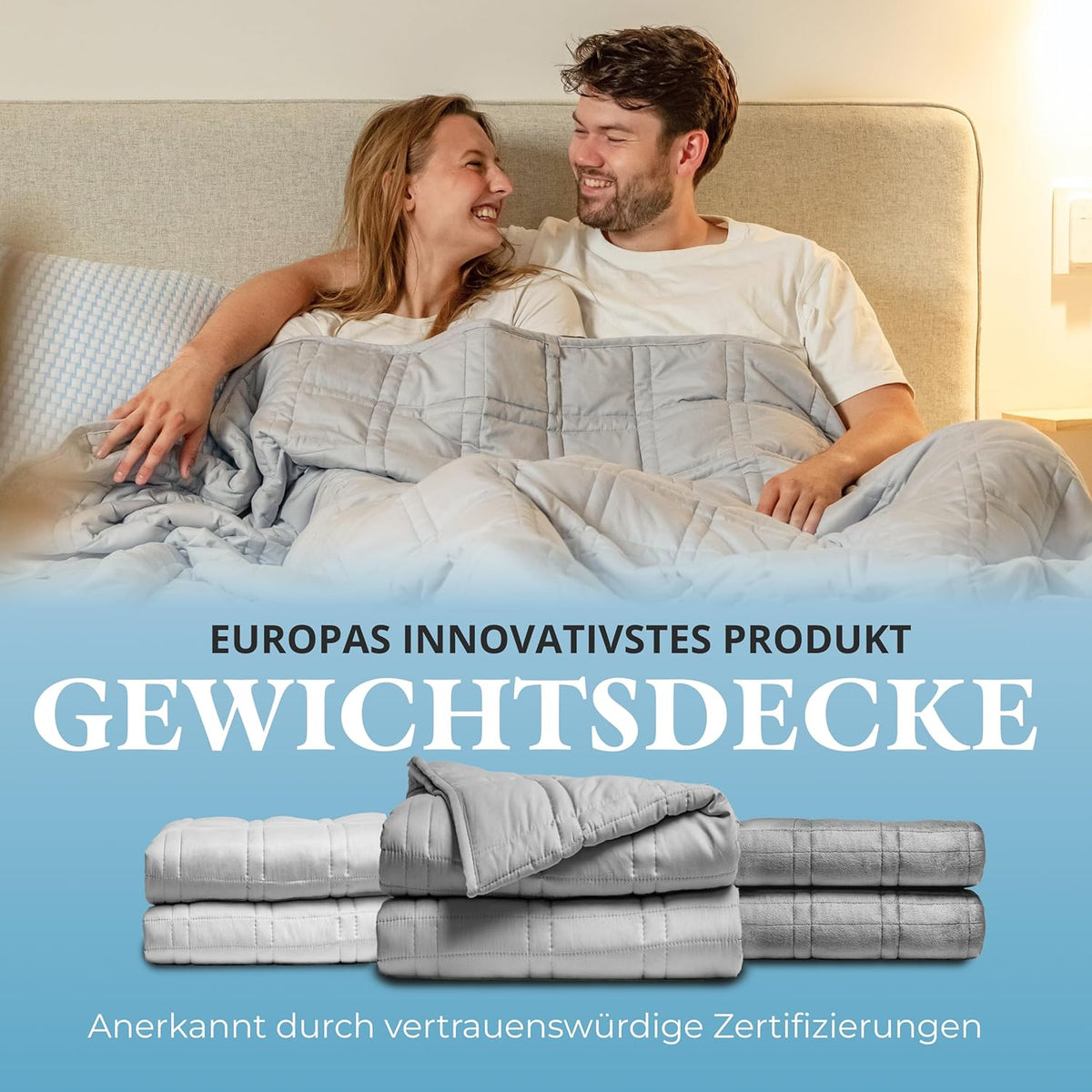 Ella - Gewichtsdecke/ Therapiedecke - 13kg - 200 x 200cm - OEKO-TEX Baumwolle - Hellgrau