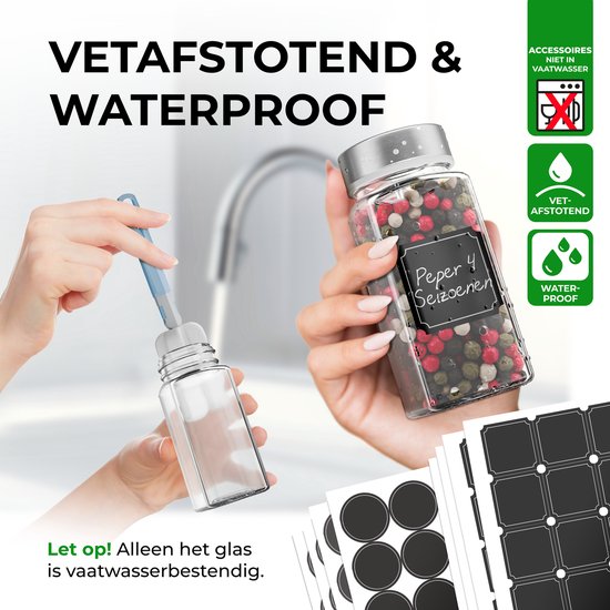 Soothe 48 Glasgewürzdosen quadratisch mit Edelstahldeckel - 2 Arten von Streudeckeln - Gewürzstreuer - Gewürzdosen - Komplettset inkl. Gewürzsticker, Kreidestift und Zubehör - 120ml