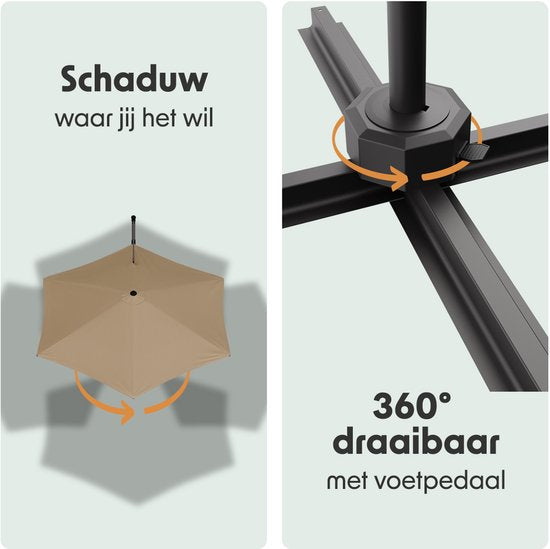 LifeGoods Sonnenschirm - Ø300 cm - 30° neigbar - One-push System - Wasserdicht - mit Bezug - Taupe