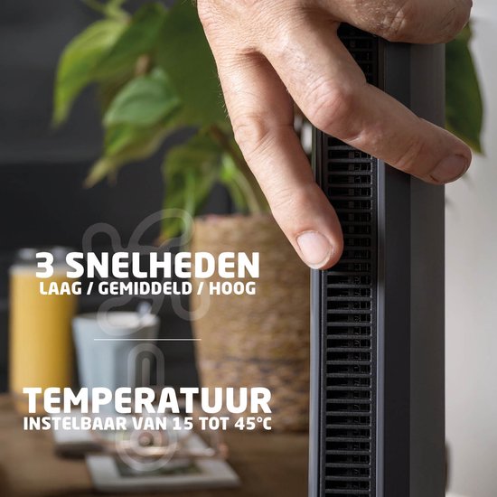 BREND BR-2243 Heizlüfter ohne Lamellen - 2200 Watt - Lamellenlos - LED-Anzeige - Timer - Oszillation - Sicher für Kinder und Haustiere - Dunkelgrau