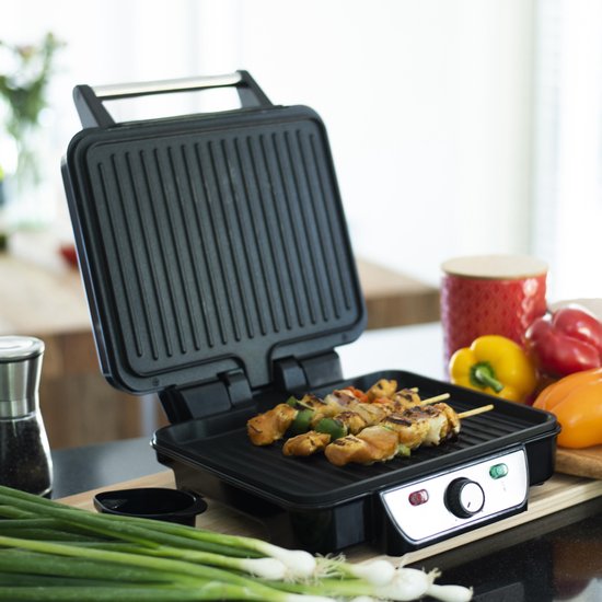 Inventum CG618 - Kontaktgrill - Tischgrill - Grillfläche 28 x 23 cm - PFAS frei - Antihaftbeschichtung - 1800 Watt - Edelstahl/Schwarz