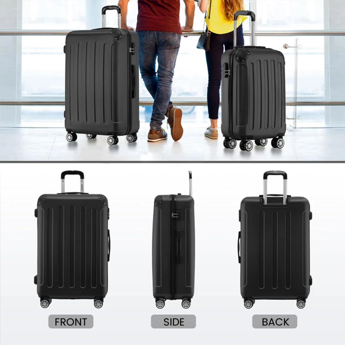 ochama ABS-Kofferset – 3-teilig – schwarz – 20, 24 und 28 Zoll