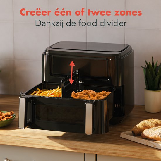 KitchenBrothers Airfryer XXL Dual Zone - 9L - 2400W - Heißluftfritteuse - Snack-Teiler - 50ºC bis 200ºC - 10 Kochprogramme - Schwarz