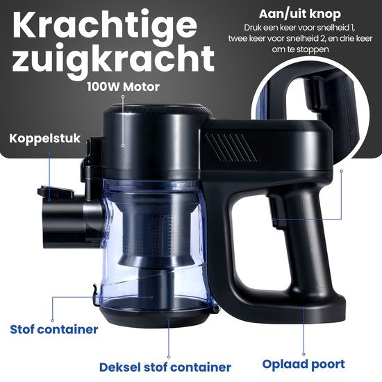 Saaf - G80 Stabstaubsauger - mit Wischfunktion - biegbarer Stiel - 8-teilig - Kabellos - Schwarz