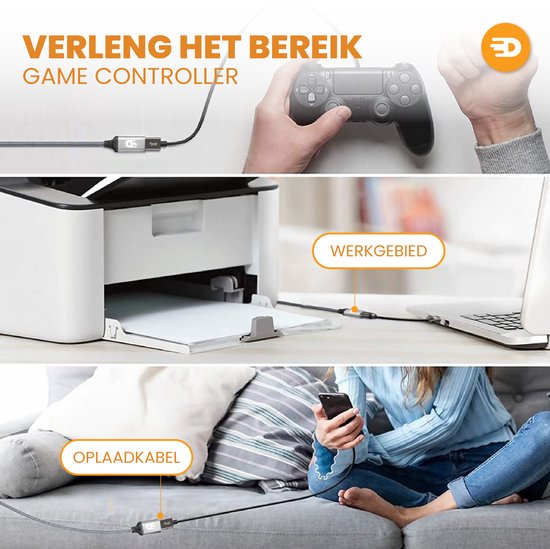 Drivv. Premium USB-Verlängerungskabel 3.0 – Stecker auf Buchse – USB-Datenkabel – Schnelle Datenübertragung – 5 Gbit/s – Nylon – 3 Meter – Grau
