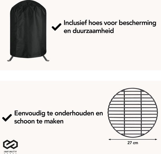 Infinity Goods Kamado BBQ Ei - 13 Zoll - Inklusive Abdeckung - Holzkohle BBQ - Ã˜ 27 CM - Schwarz