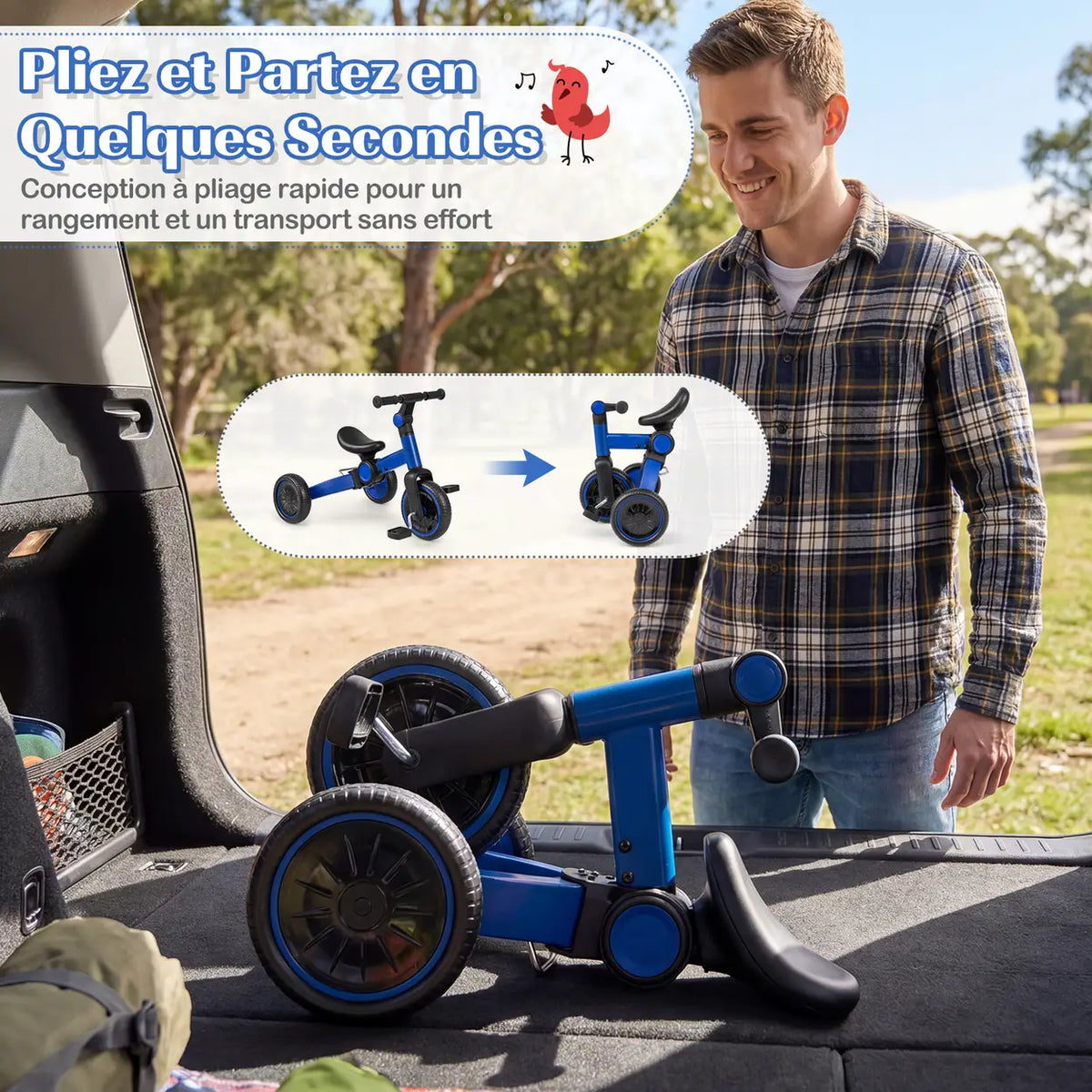 Costway 5-in-1-Kinderfahrrad – Blau – Laufrad mit abnehmbaren Pedalen – Wächst mit Ihrem Kind mit