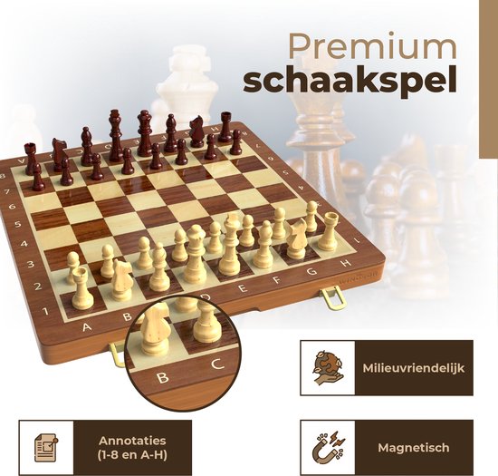 Windsor Schachbrett mit Schachfiguren - Dame - 40 cm - Anmerkungen - Schachset - Magnetisches Schachset - Holz