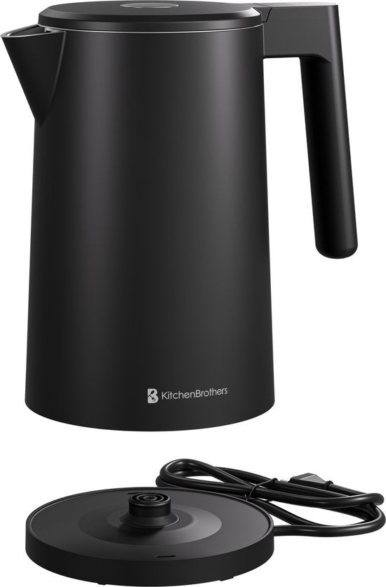 KitchenBrothers Wasserkocher - 1.7L - Mit Temperaturregelung - Elektrisch - Warmhaltefunktion - Display - Doppelwandig - Cool-touch - 2200W - Schwarz