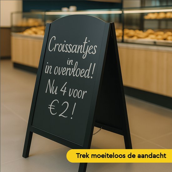 BRASQ Kreidetafel „Elegance“ Schwarz – 70 x 130 cm – Kreidetafel – Werbetafel – Straßentafel – beidseitig beschreibbar – für den Innen- und Außenbereich – Gastronomie