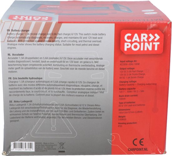 Carpoint Batterieladegerät 6-12V | Erhaltungsladegerät für Blei- und Gelbatterien