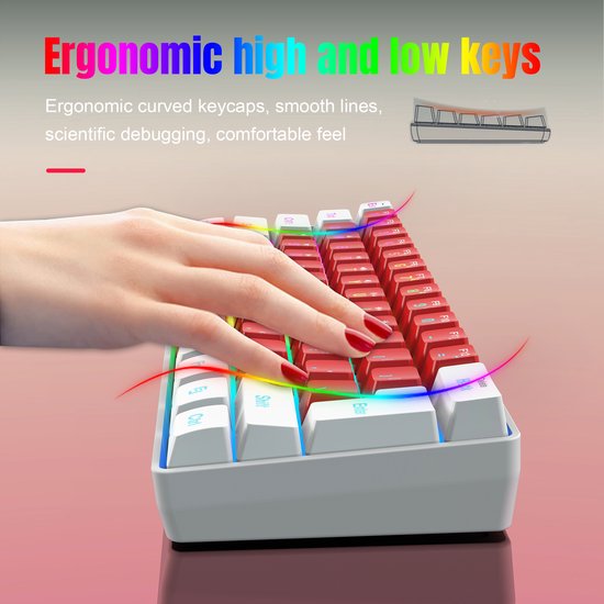 HXSJ V700 RGB Membrane kabelgebundene Gaming-Tastatur - 61 Tasten - Qwerty - Rot Weiß