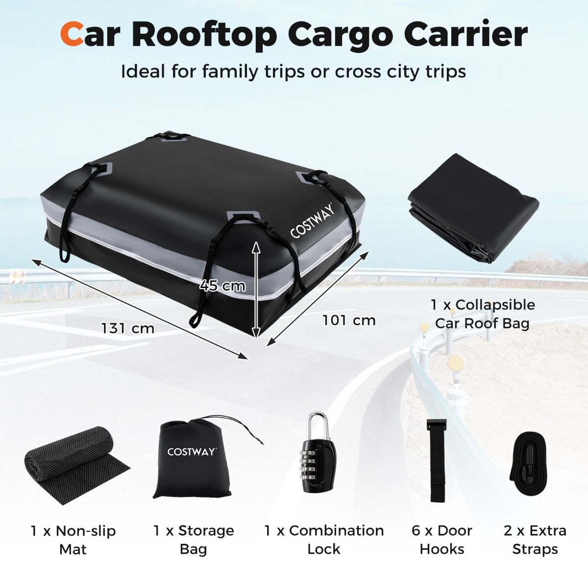 Coast Dachbox für Autos – 600 l – wasserdicht und rutschfest – grau