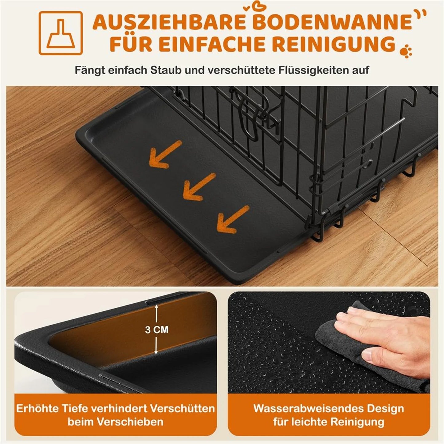 Yaheetech faltbare Hundebank mit Trennwand - mit zwei Türen und abnehmbarer Bodenplatte und Sicherheitsschloss - für Training und Reisen - schwarzes pulverbeschichtetes Metall - 61,5 x 41,5 x 47 cm